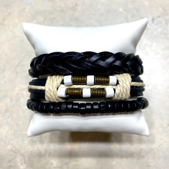 Men's Leather Bracelets- Set of 3 - Picture 1 of 2